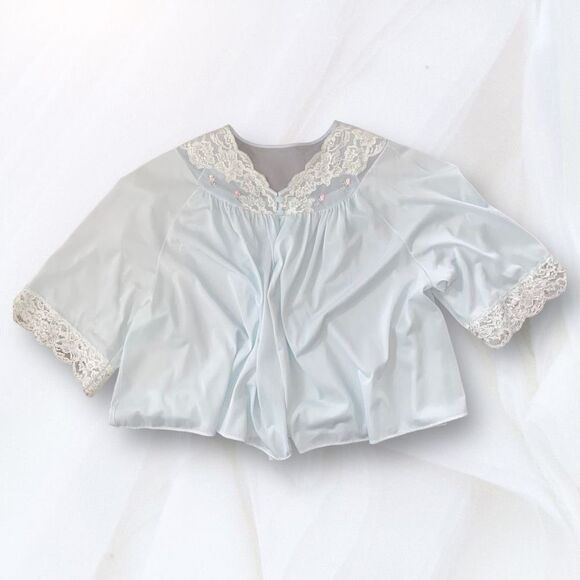 Vintage 60’s Baby Blue Chiffon Lace Bed Jacket - Picture 1 of 7